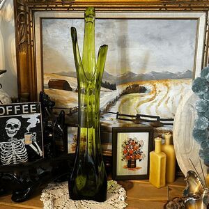 Vintage Viking Swung Vase – 24" Green Pedestal with 3-Finger Triangle Base – Rar